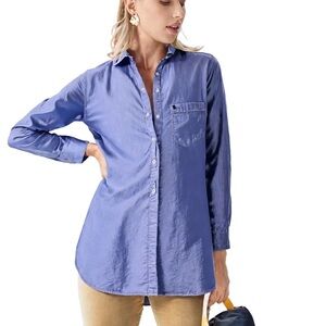 ARITIZA Talula Boyfriend Blue Long Sleeve Button Down Shirt Size XXS